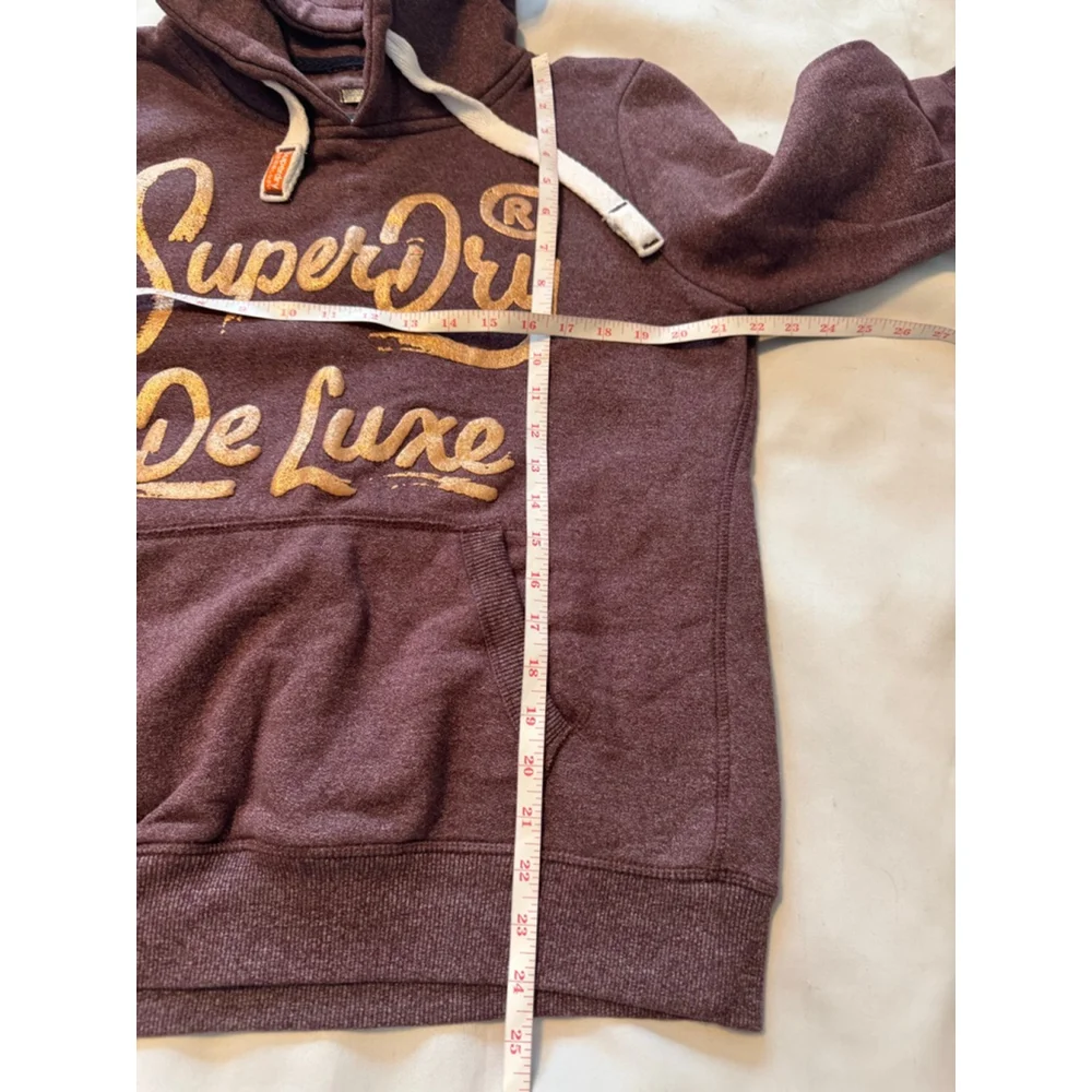 Superdry De Luxe Hoodie Brown Gold Graphic Academia Streetwear